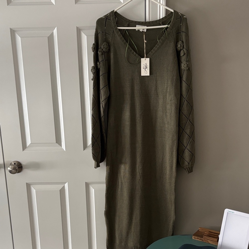 Able Khaki Long Sleeve Knit Dress